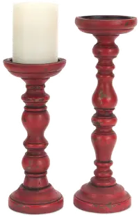 9  Antique Red Wood Candle Holder