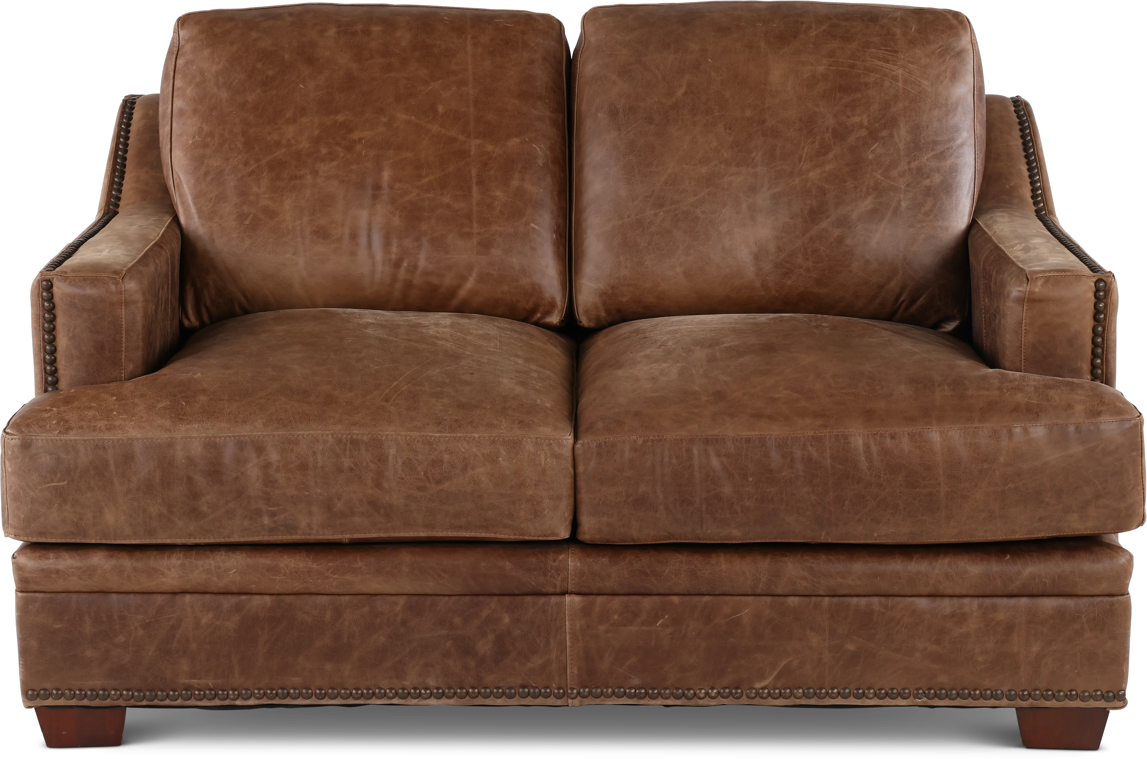 Antique Brown Leather Loveseat-1