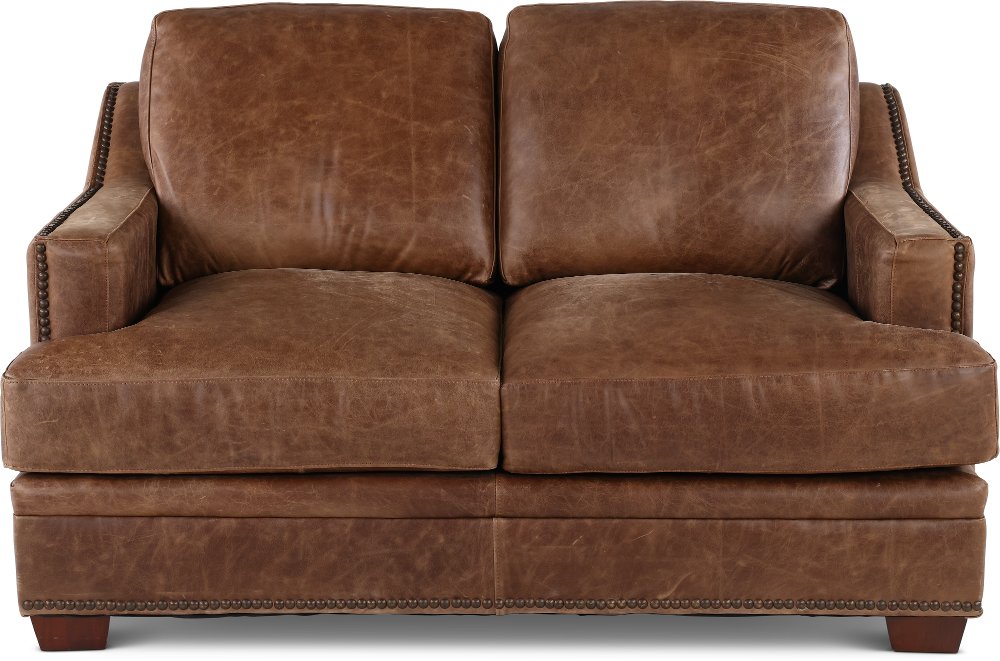 Antique Brown Leather Loveseat