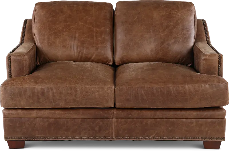 Antique Brown Leather Loveseat