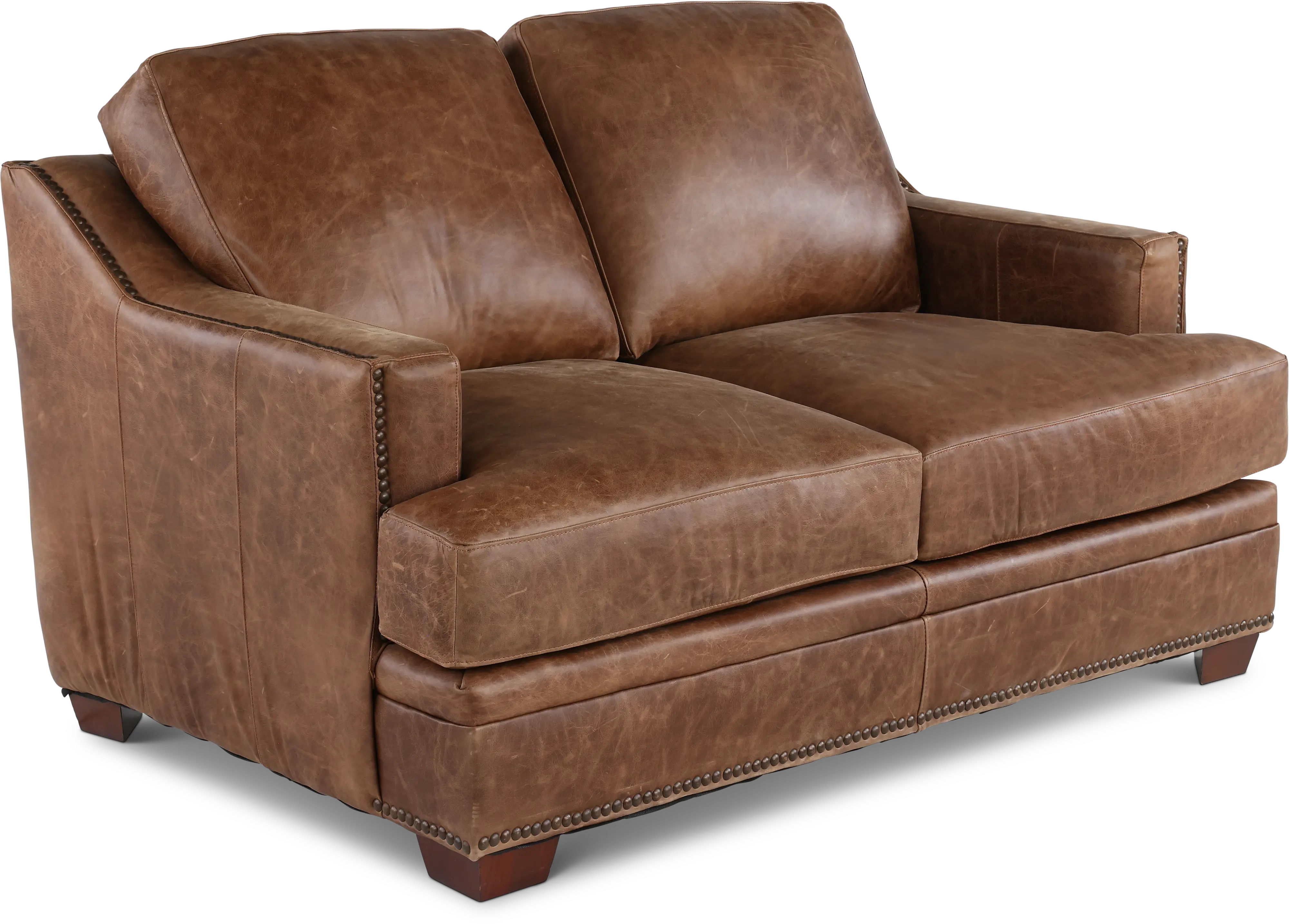 Antique Brown Leather Loveseat-4
