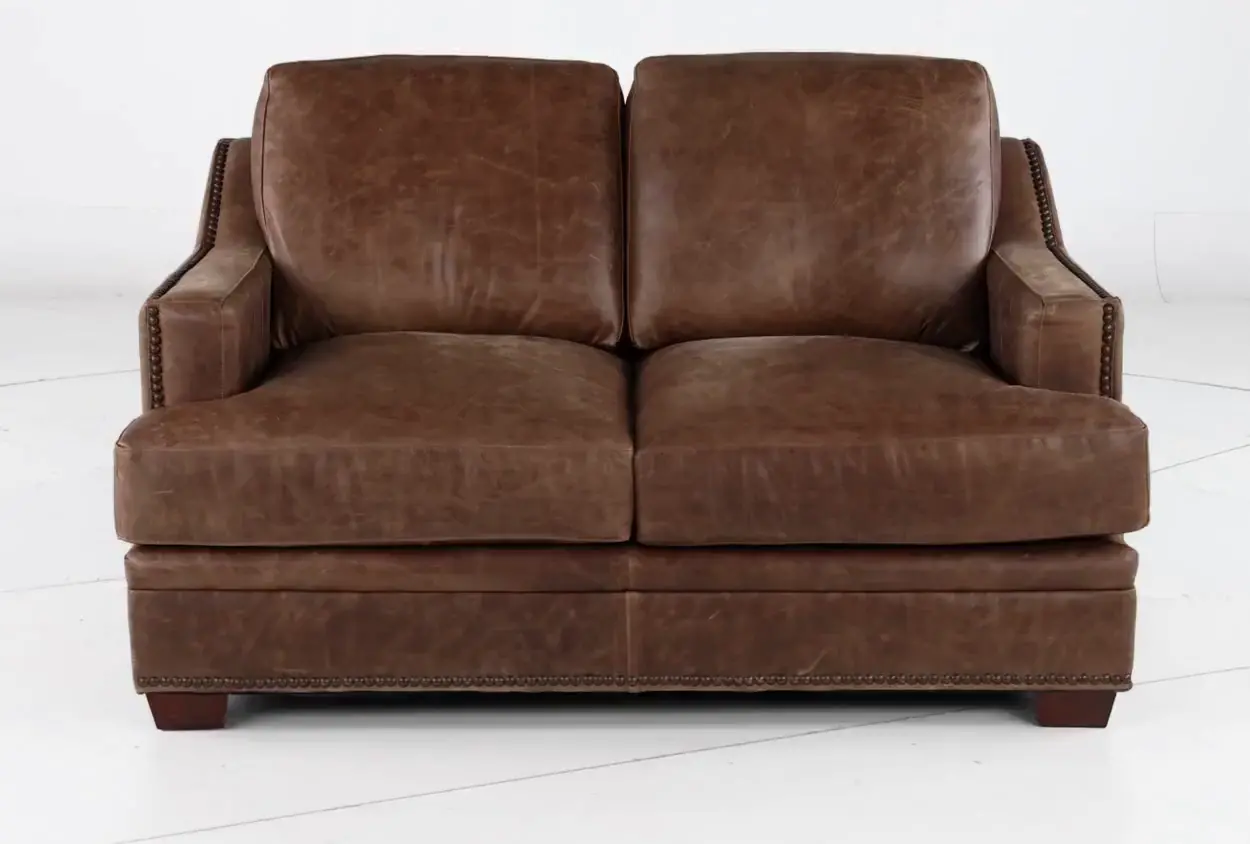 Antique Brown Leather Loveseat-5