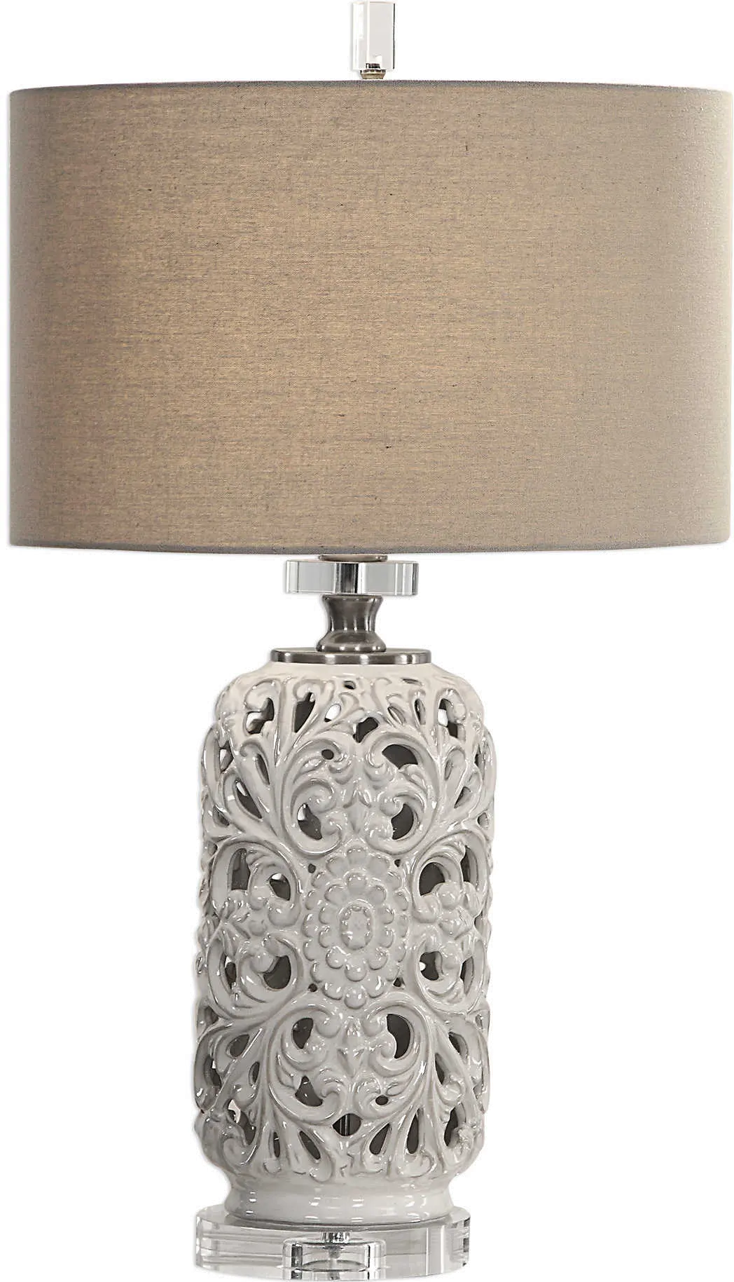 Pierced Ceramic Cream Table Lamp with Crystal Detailing-1