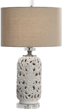 Pierced Ceramic Cream Table Lamp with Crystal Detailing