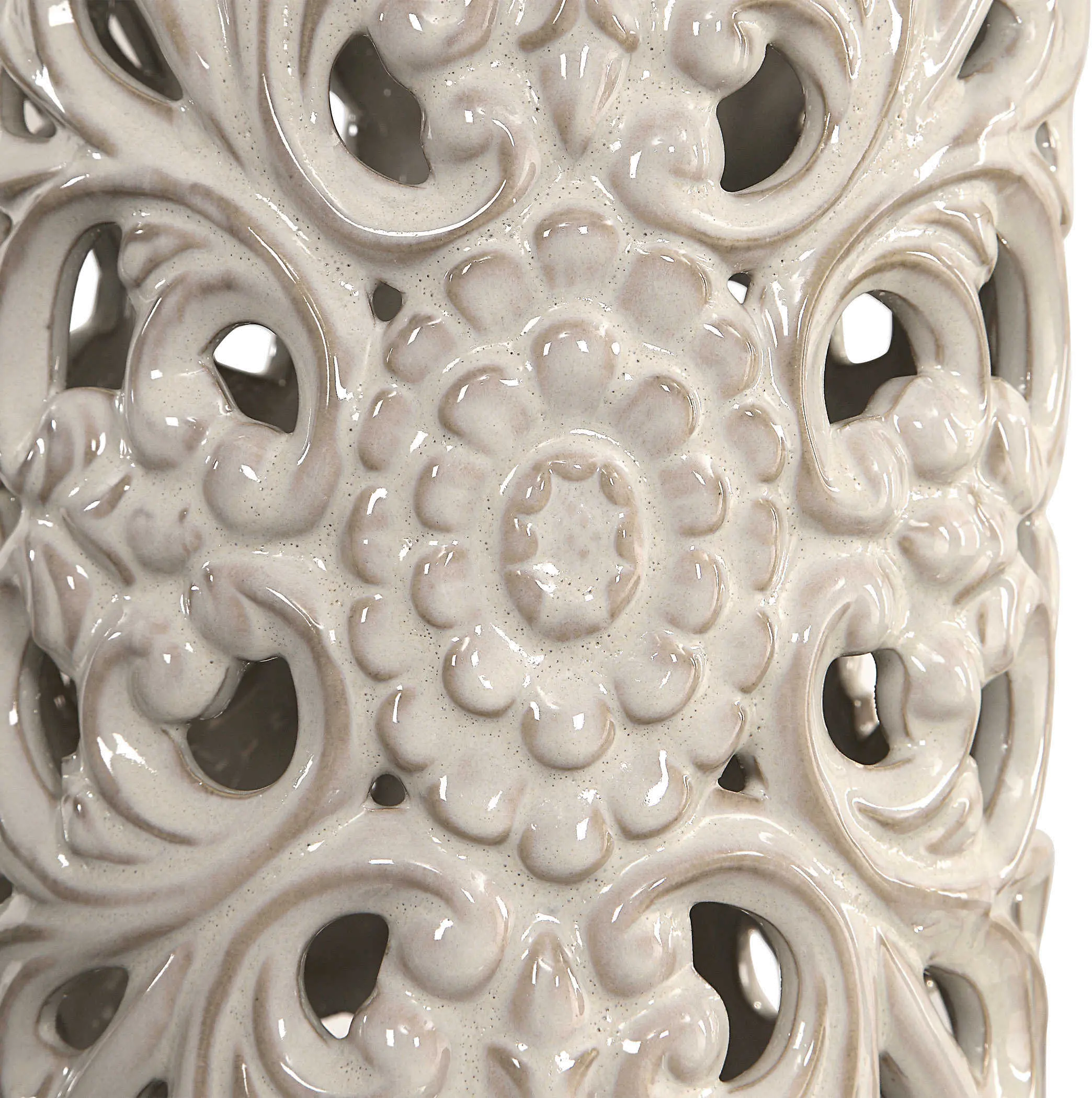 Pierced Ceramic Cream Table Lamp with Crystal Detailing-3
