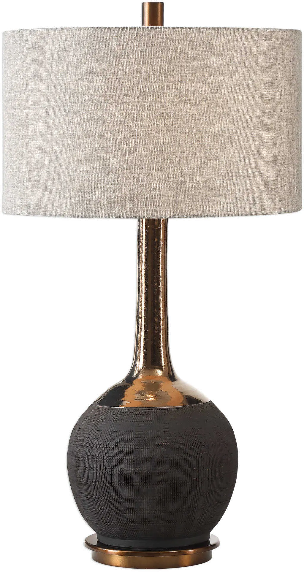 Matte Black Ceramic Table Lamp with Metallic Gold Bronze Neck-1