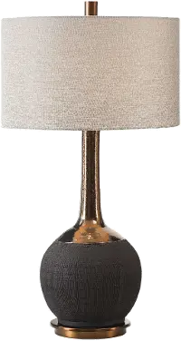 Matte Black Ceramic Table Lamp with Metallic Gold Bronze Neck