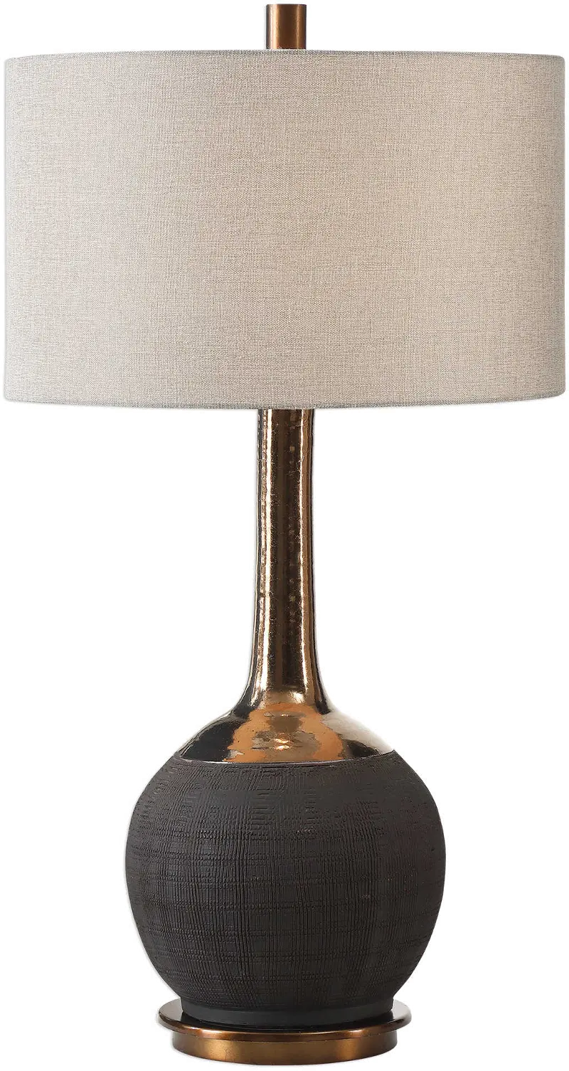 Matte Black Ceramic Table Lamp with Metallic Gold Bronze Neck