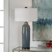 Blue Glazed Finish Table Lamp with Oil Rubbed Bronze Accents