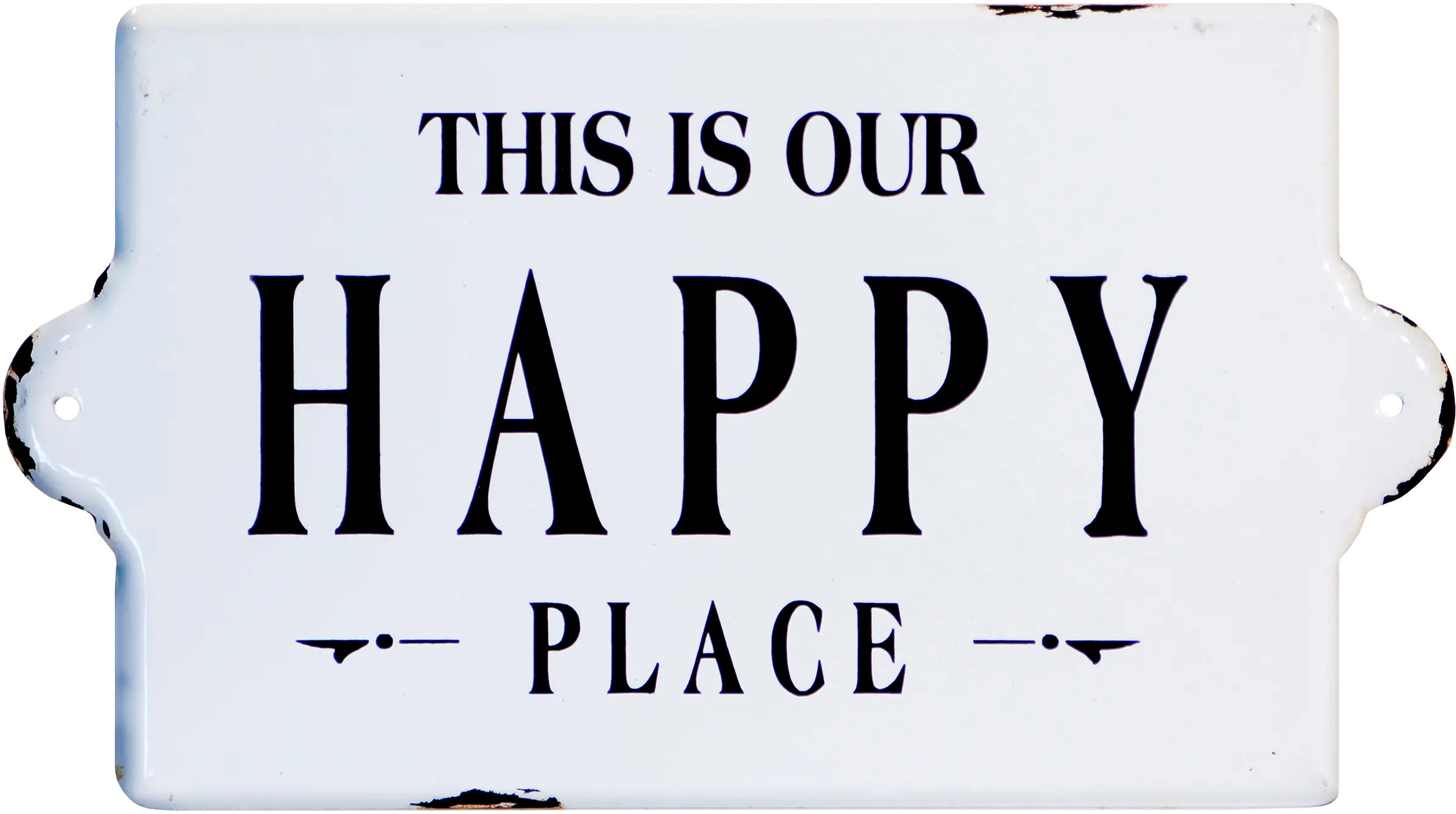 Distressed White and Black Happy Place Metal Wall Sign-1