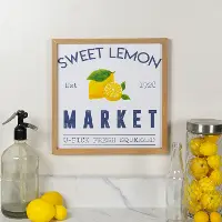White, Black, Yellow and Green Lemon Market Wooden Sign