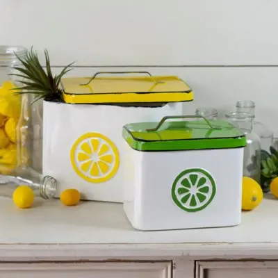 6 Inch Green and White Metal Lemonade Canister with Lid-1