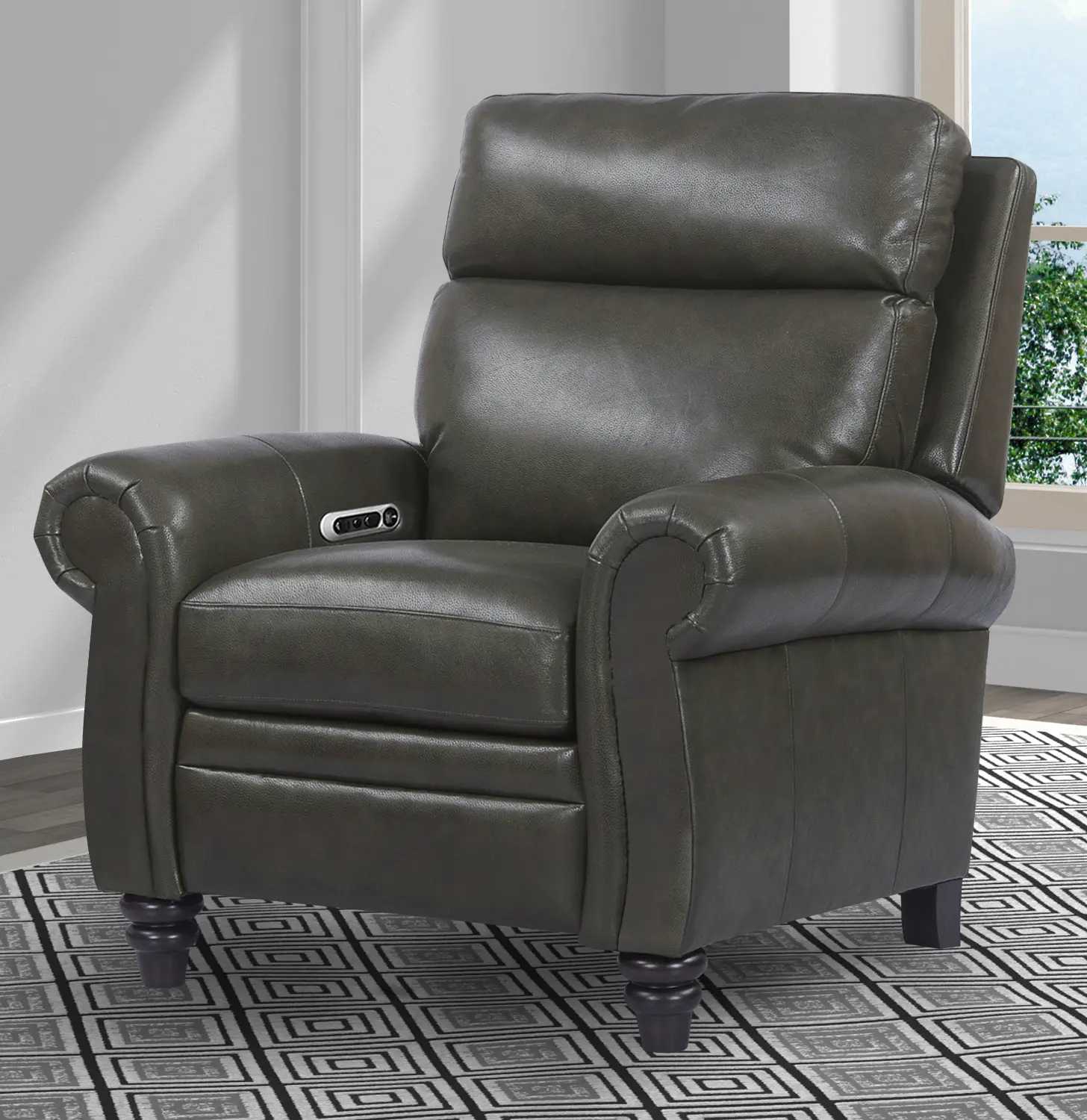 Fresh Twilight Gray Leather-Match High Leg Power Recliner-9