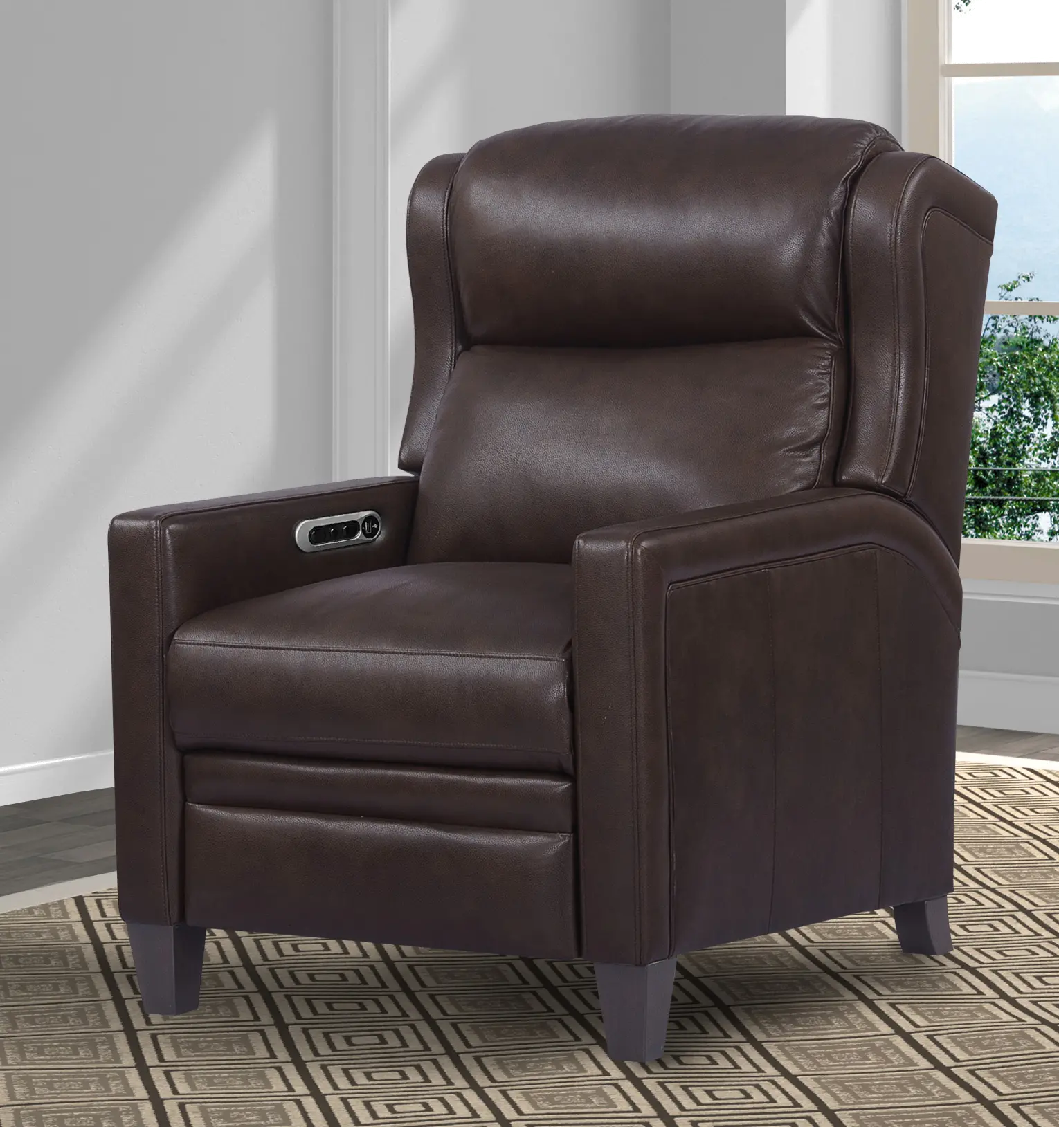 Dart Walnut Brown Leather-Match High Leg Power Recliner-2