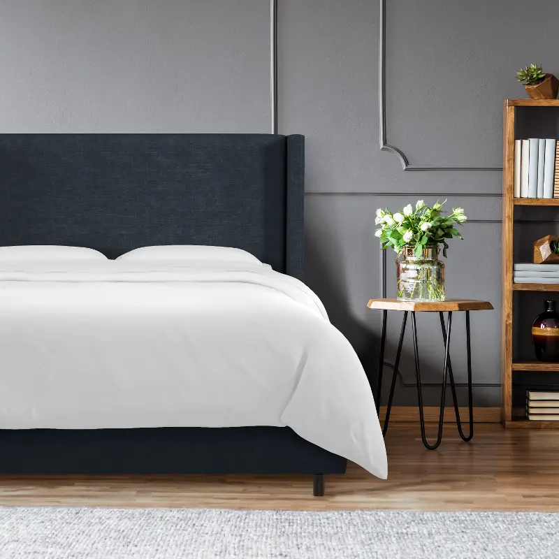 Penelope Navy Upholstered Wingback Queen Bed - Skyline Furniture