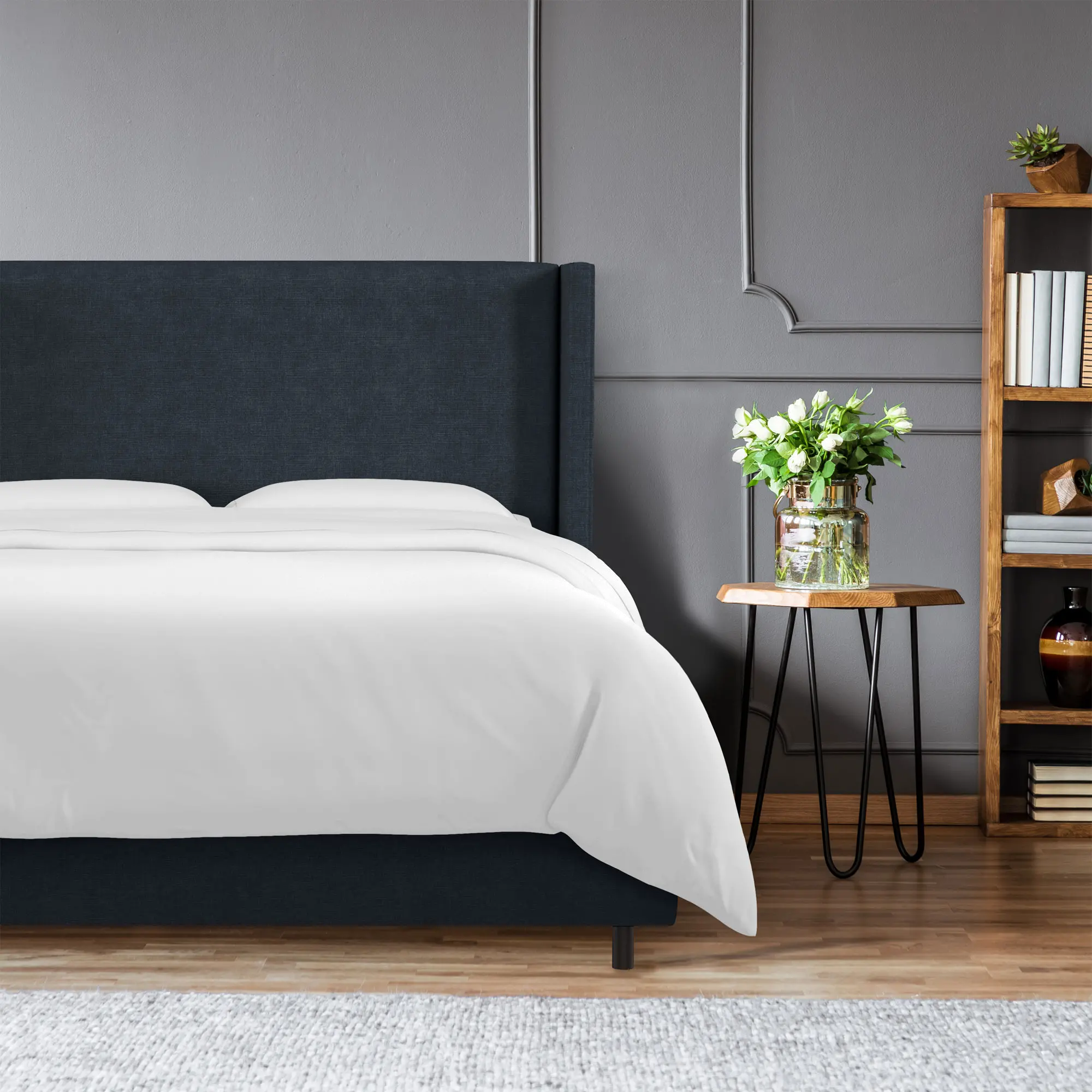 504BEDLNNNV Penelope Navy Upholstered Wingback California King Bed - Skyline Furniture-1