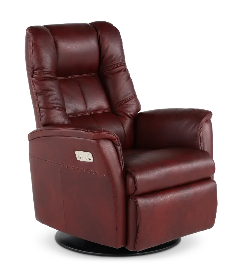 Boston Burgundy Leather Standard Swivel Glider Power Recliner