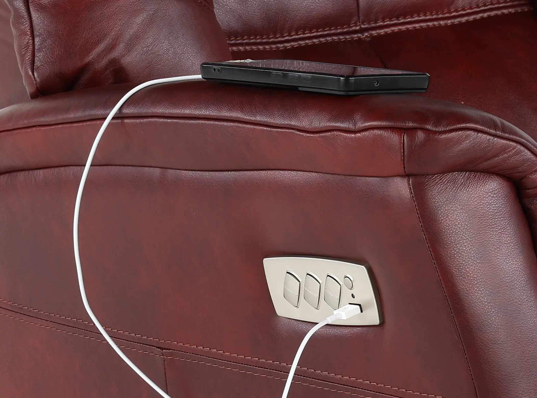 Boston Burgundy Leather Large Swivel Glider Power Recliner-2