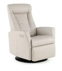 Grove Gray Standard Leather Swivel Glider Power Recliner with Adjustable Headrest