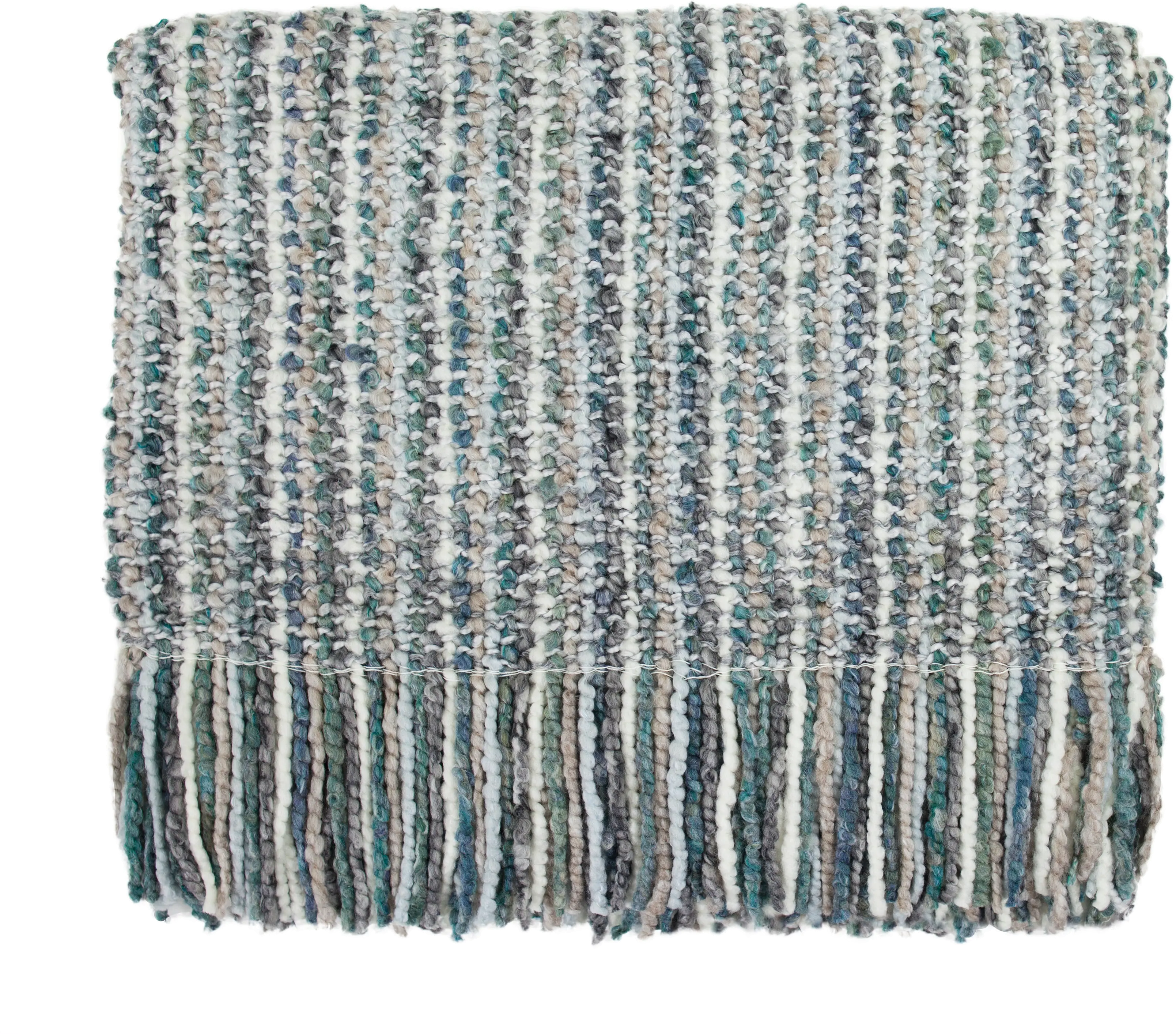 Teal Blue, Gray and Cream Stria Throw Blanket-1