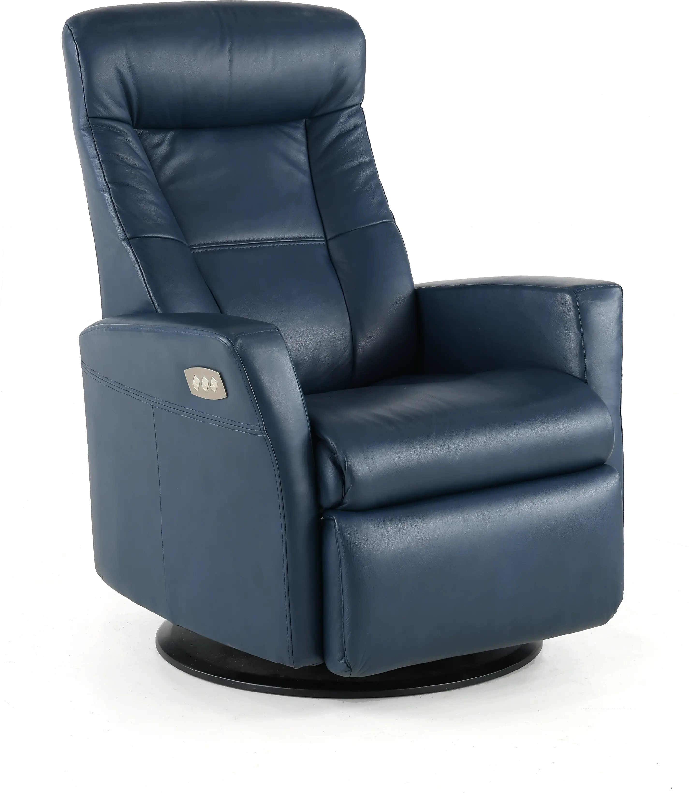 Grove Blue Standard Leather Swivel Glider Power Recliner with Adjustable Headrest-4