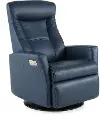 Grove Blue Large Leather Swivel Glider Power Recliner with Adjustable Headrest