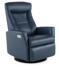 Grove Blue Large Leather Swivel Glider Power Recliner with Adjustable Headrest