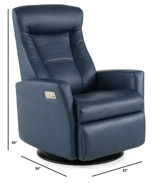 Grove Blue Large Leather Swivel Glider Power Recliner with