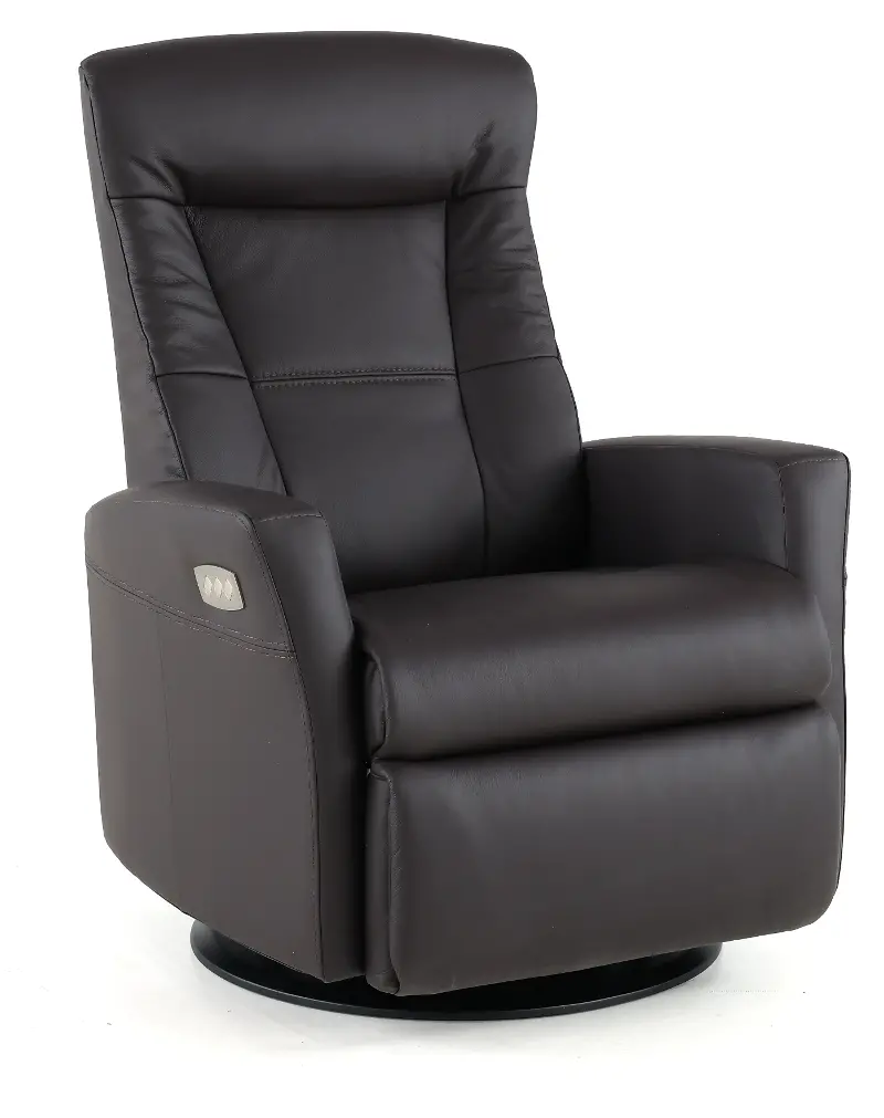 Grove Brown Large Leather Swivel Glider Power Recliner with Adjustable Headrest