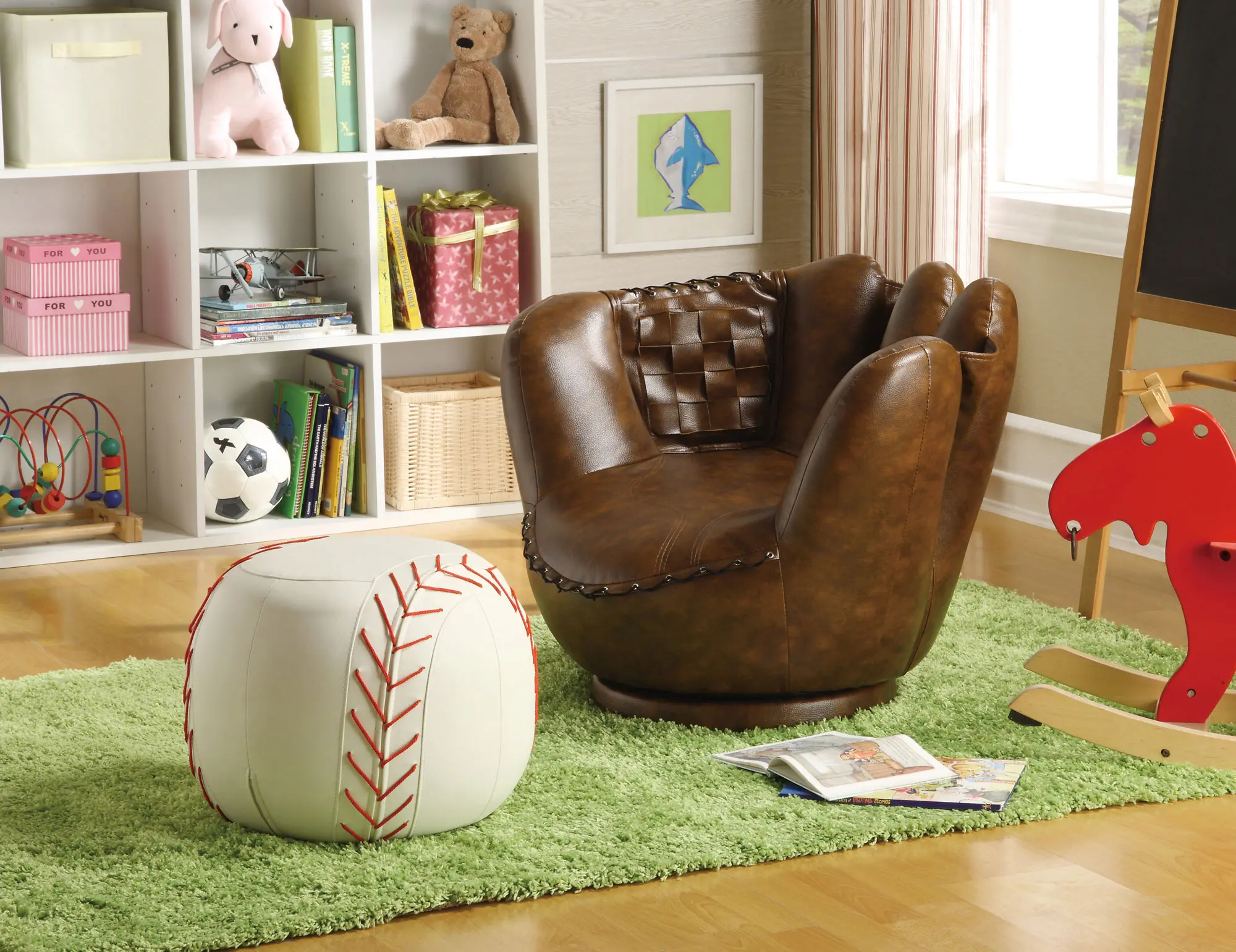Youth Baseball Glove Chair and Baseball Ottoman-2
