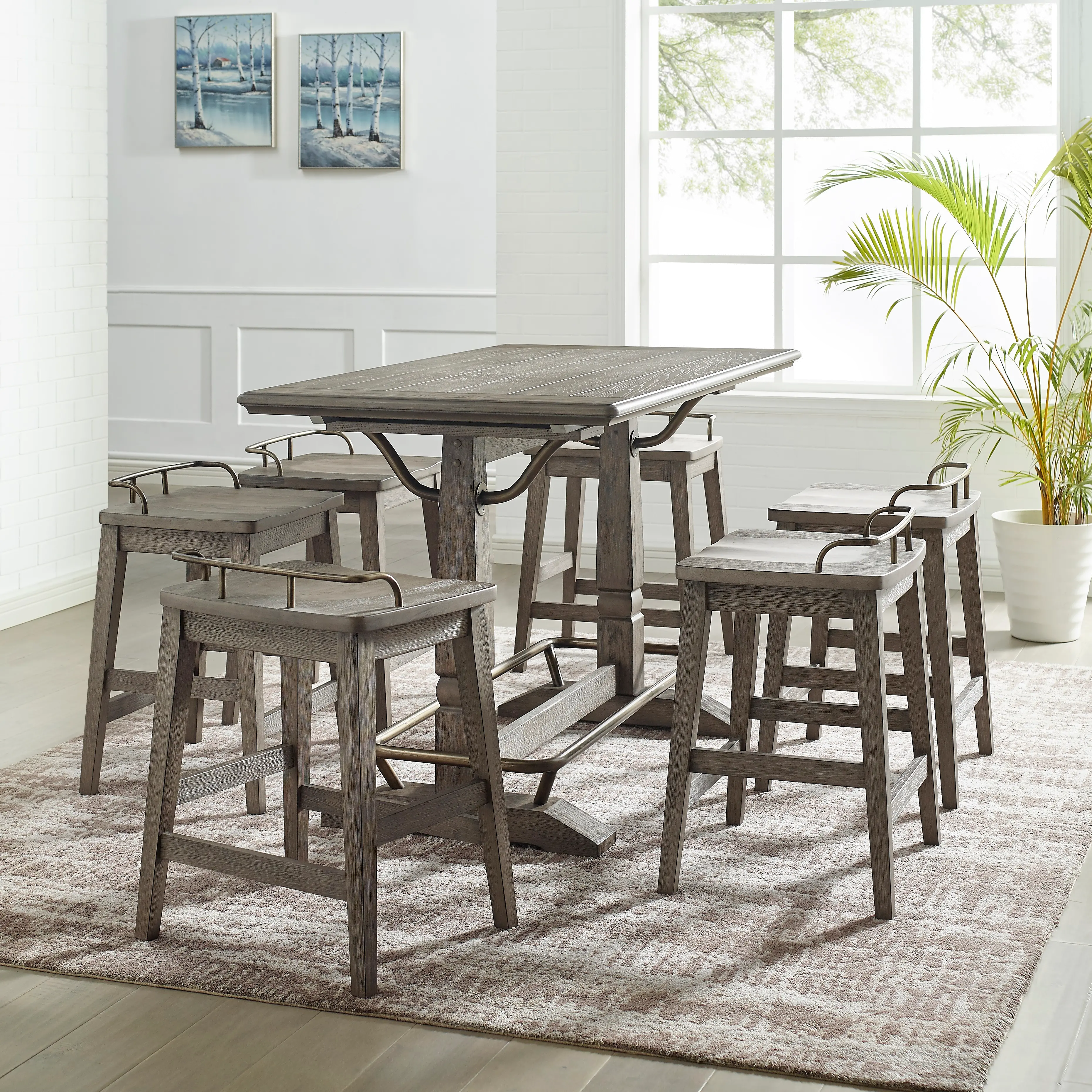 Ryan Farmhouse Gray 5 Piece Counter Height Dining Room Set-2