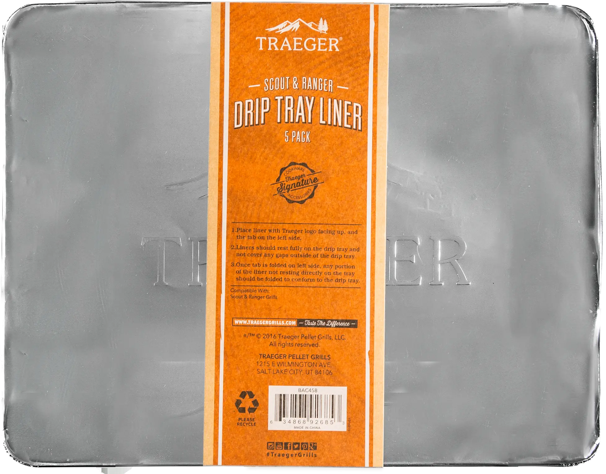 BAC458,DRIP_LINE-RNG Traeger Drip Tray Liner 5 Pack - Ranger-1