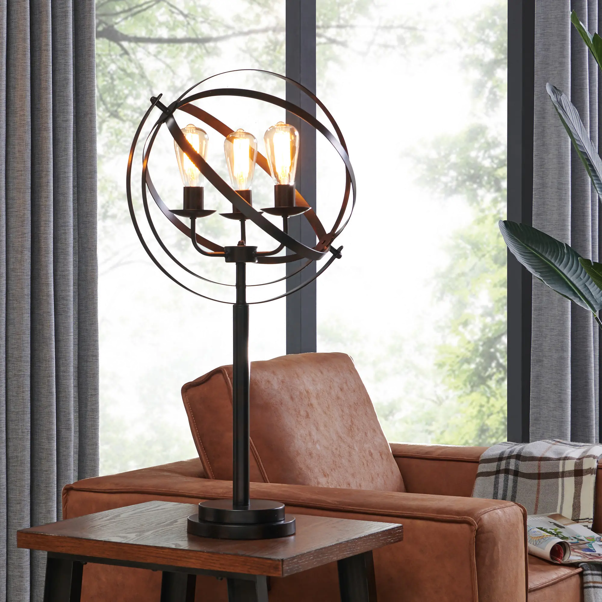 Industrial Open Metal Black Table Lamp - Orbiton-3