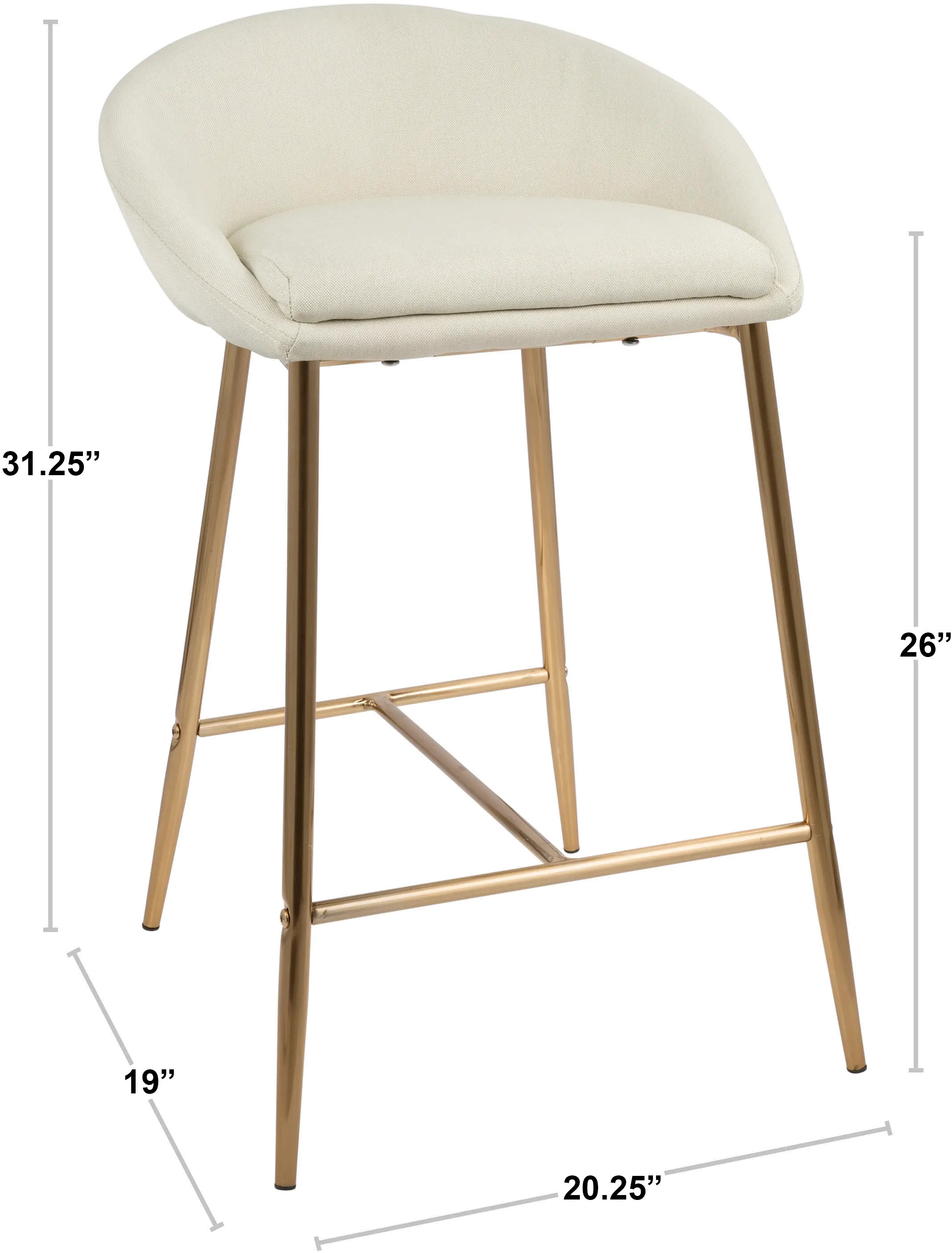 B26-MATSE AUCR2 Contemporary Glam Cream and Gold 26 Inch Counter Height Stool (Set of 2) - Matisse-4