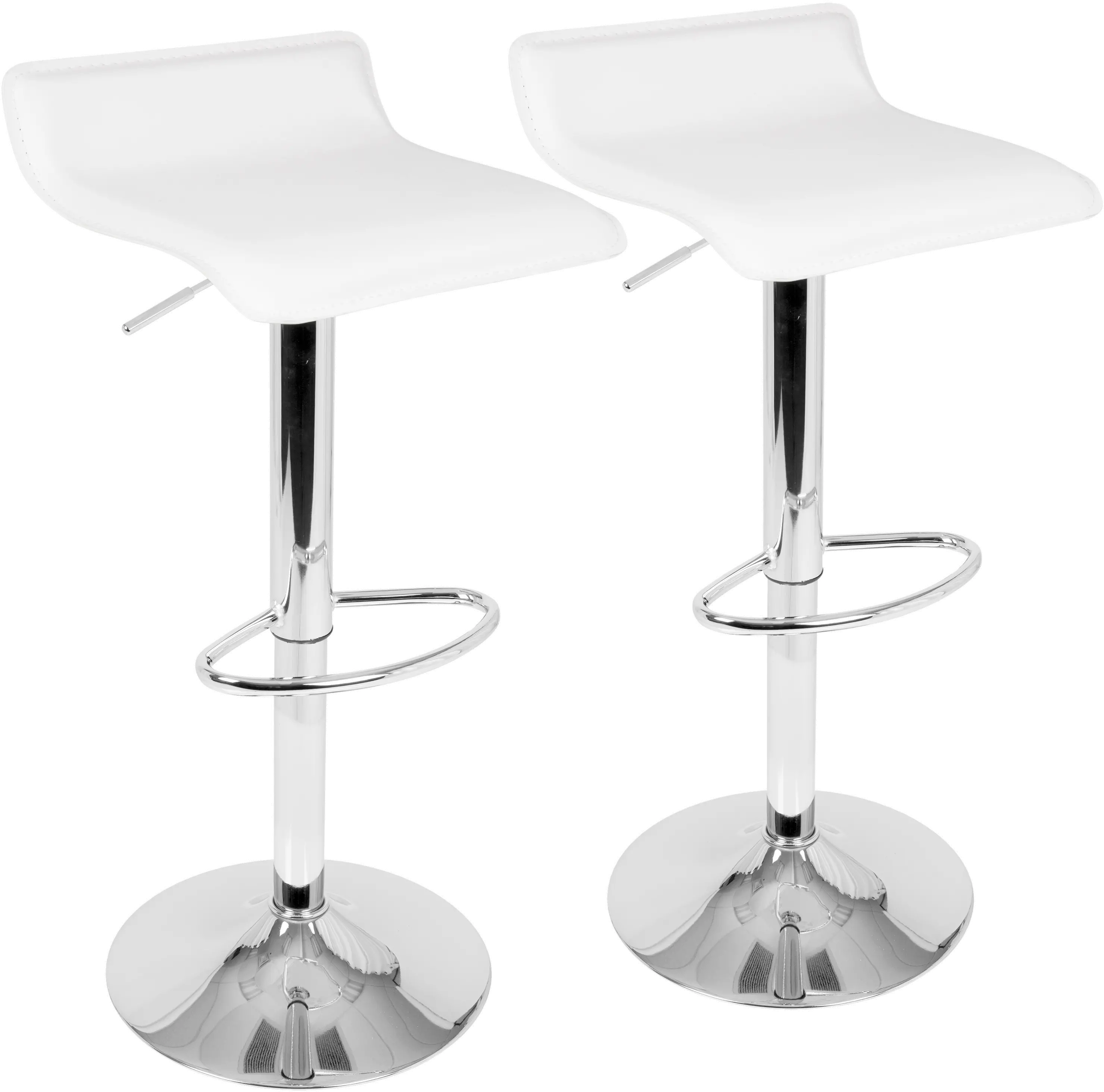 BS-ALE W2 Contemporary White and Chrome Adjustable Bar Stool (Set of 2) - Ale-1