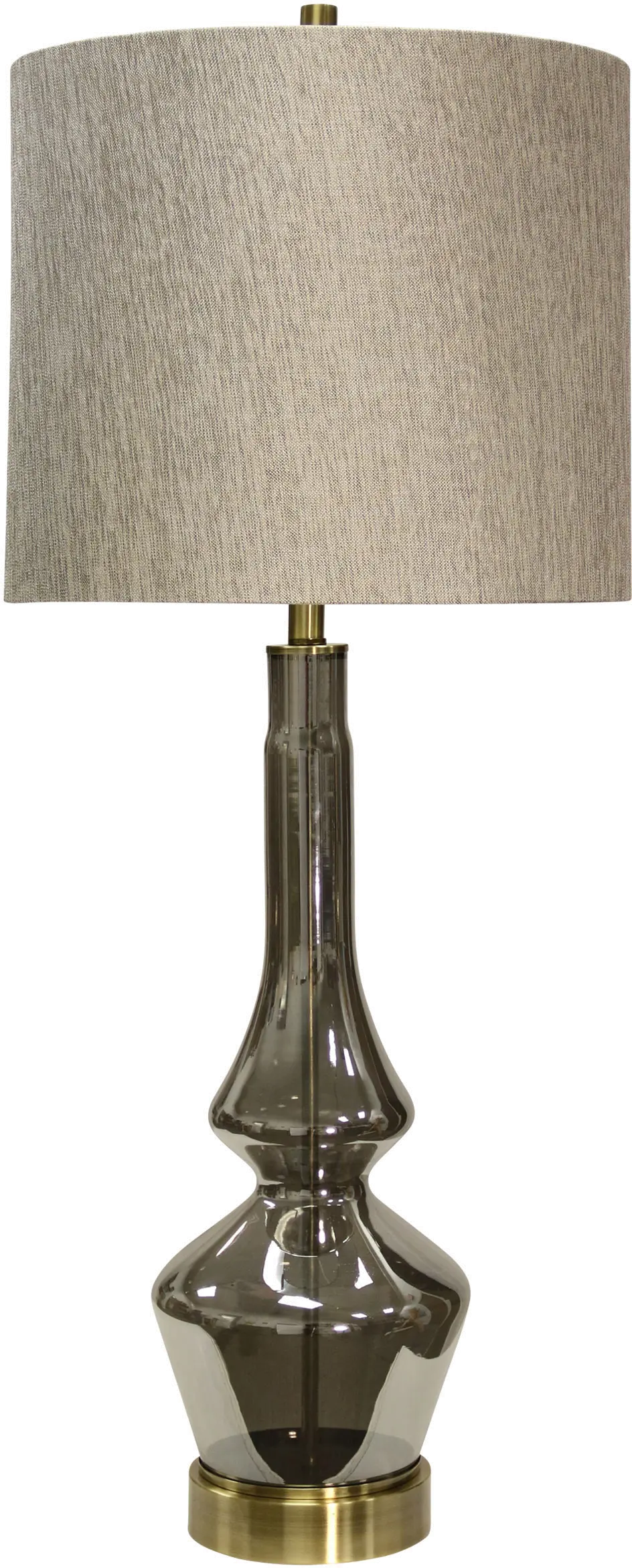 Gray Smoke Glass Table Lamp with Brass Metal Accents - Burgetts-1