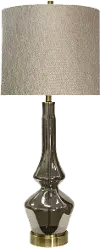 Gray Smoke Glass Table Lamp with Brass Metal Accents - Burgetts