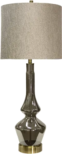 Gray Smoke Glass Table Lamp with Brass Metal Accents - Burgetts