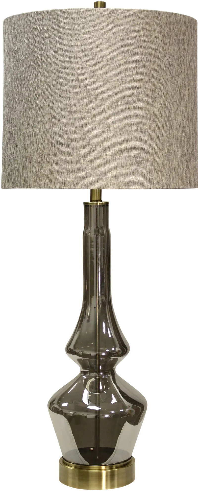 Gray Smoke Glass Table Lamp with Brass Metal Accents - Burgetts