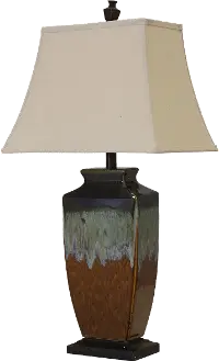 Brown, Navy, Green and Blue Reactive Glaze Ceramic Table Lamp