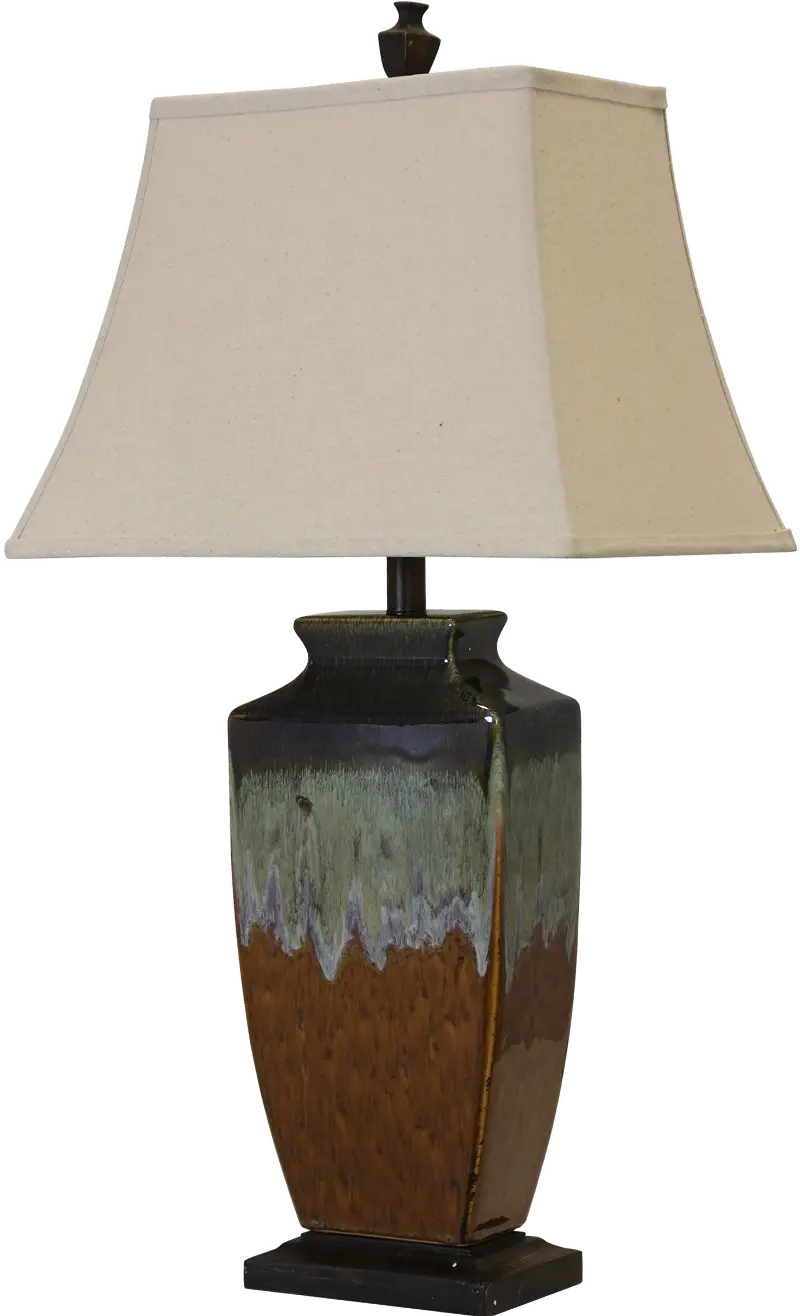 Brown, Navy, Green and Blue Reactive Glaze Ceramic Table Lamp