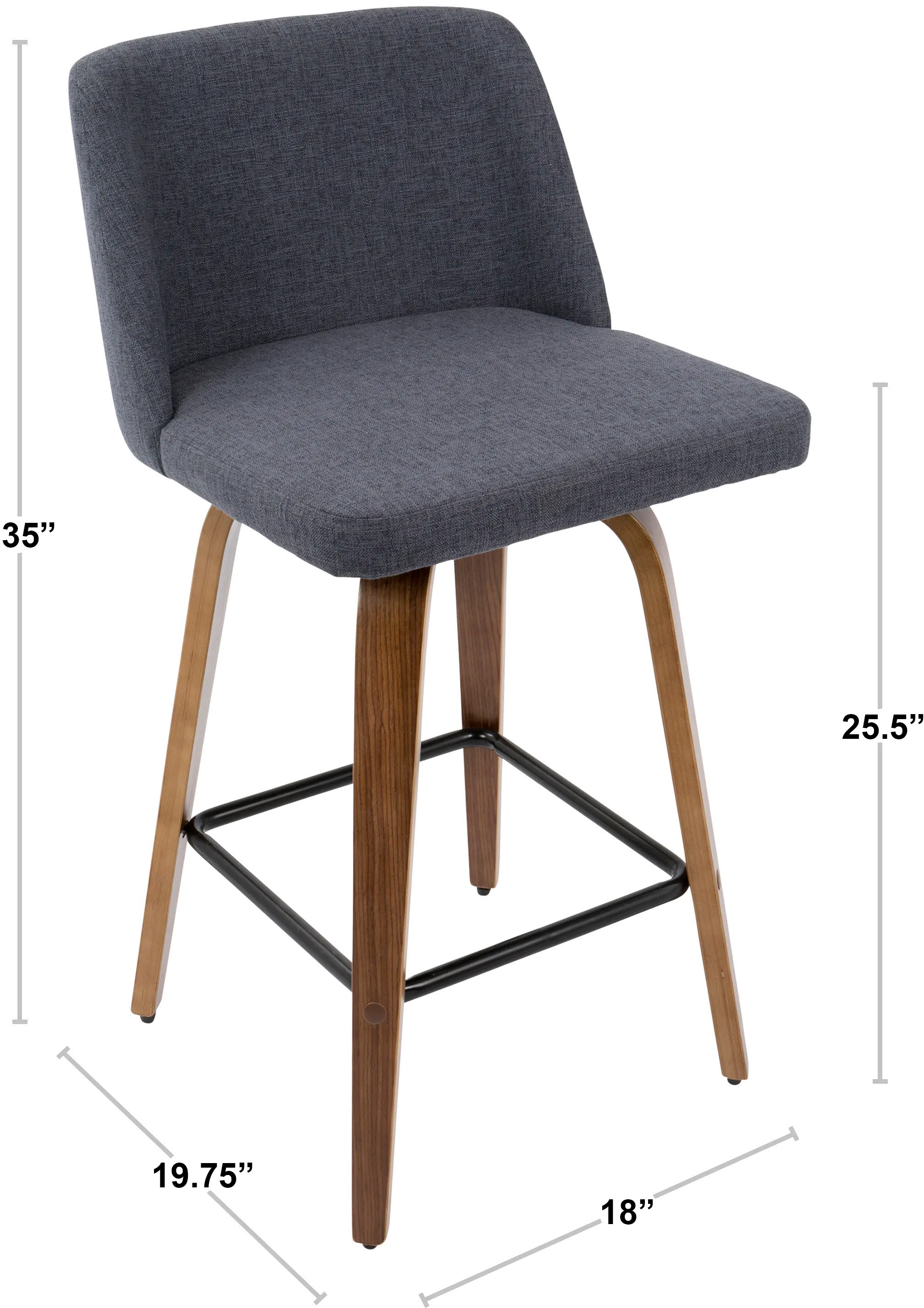 B26-TRNO2X WLGY2 Mid Century Gray and Walnut Counter Height Stool (Set of 2) - Tintori-4