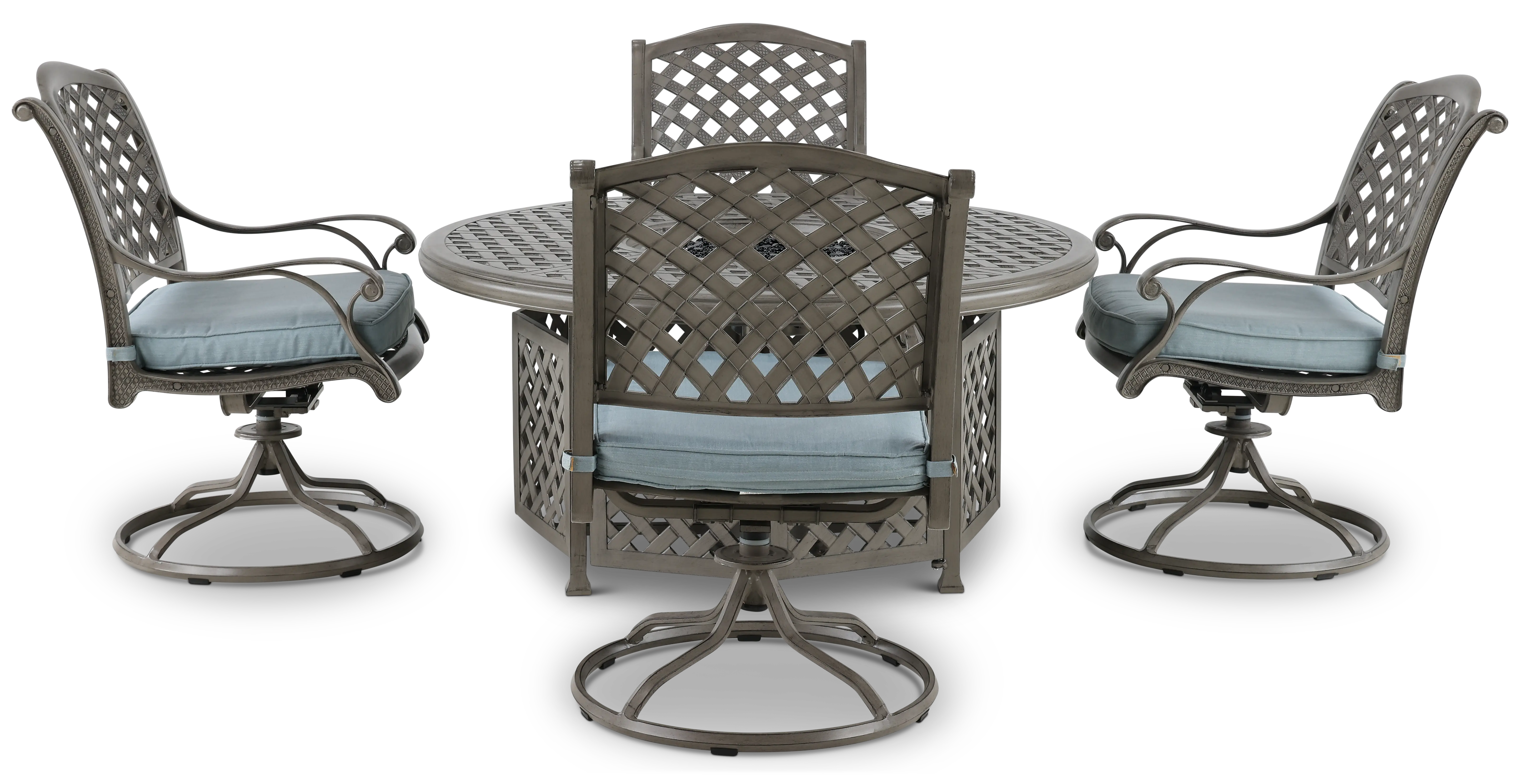 Macan 5 Piece Gray and Blue Swivel Chair and Fire Pit Patio Set-4