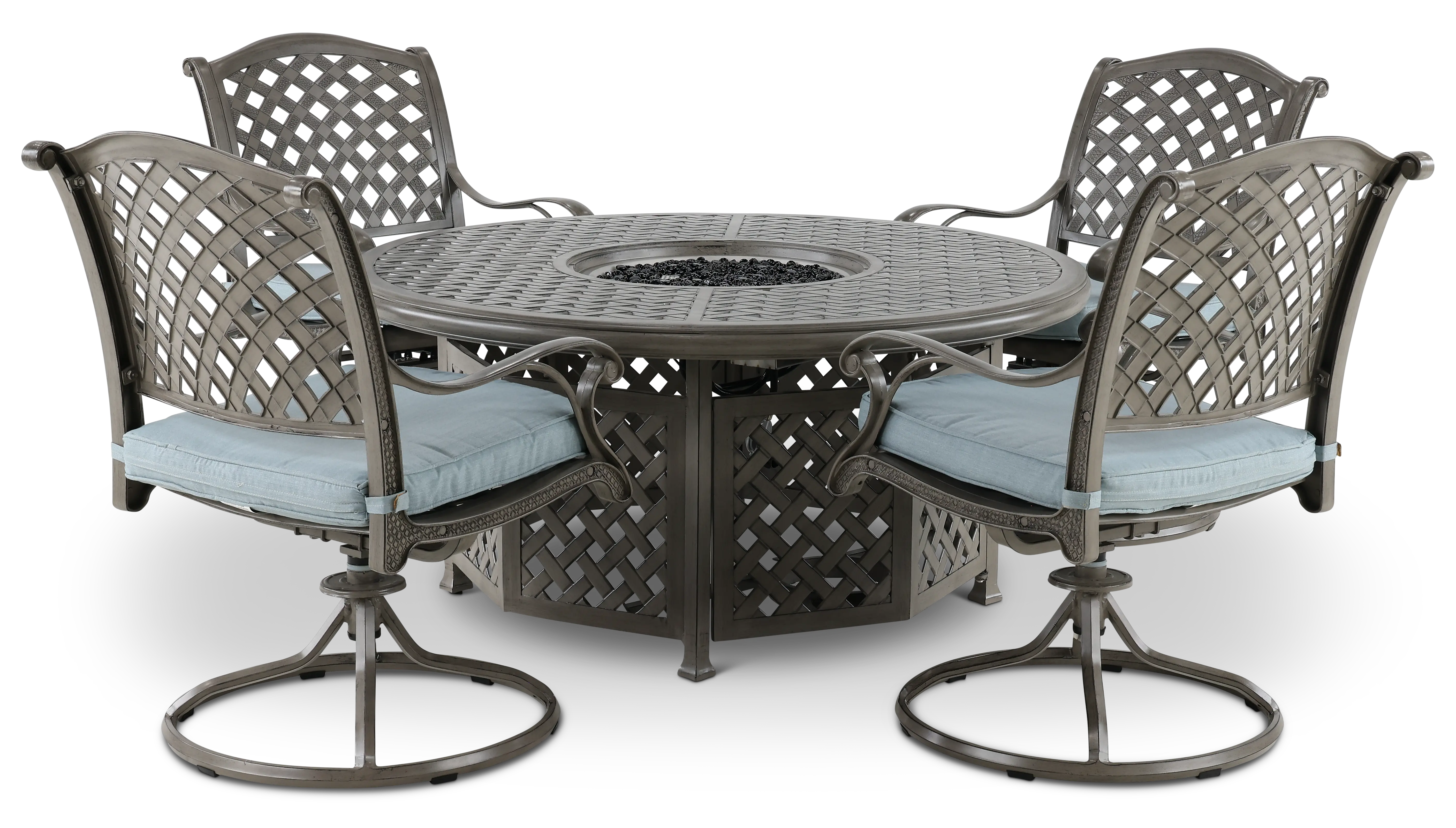 Macan 5 Piece Gray and Blue Swivel Chair and Fire Pit Patio Set-5