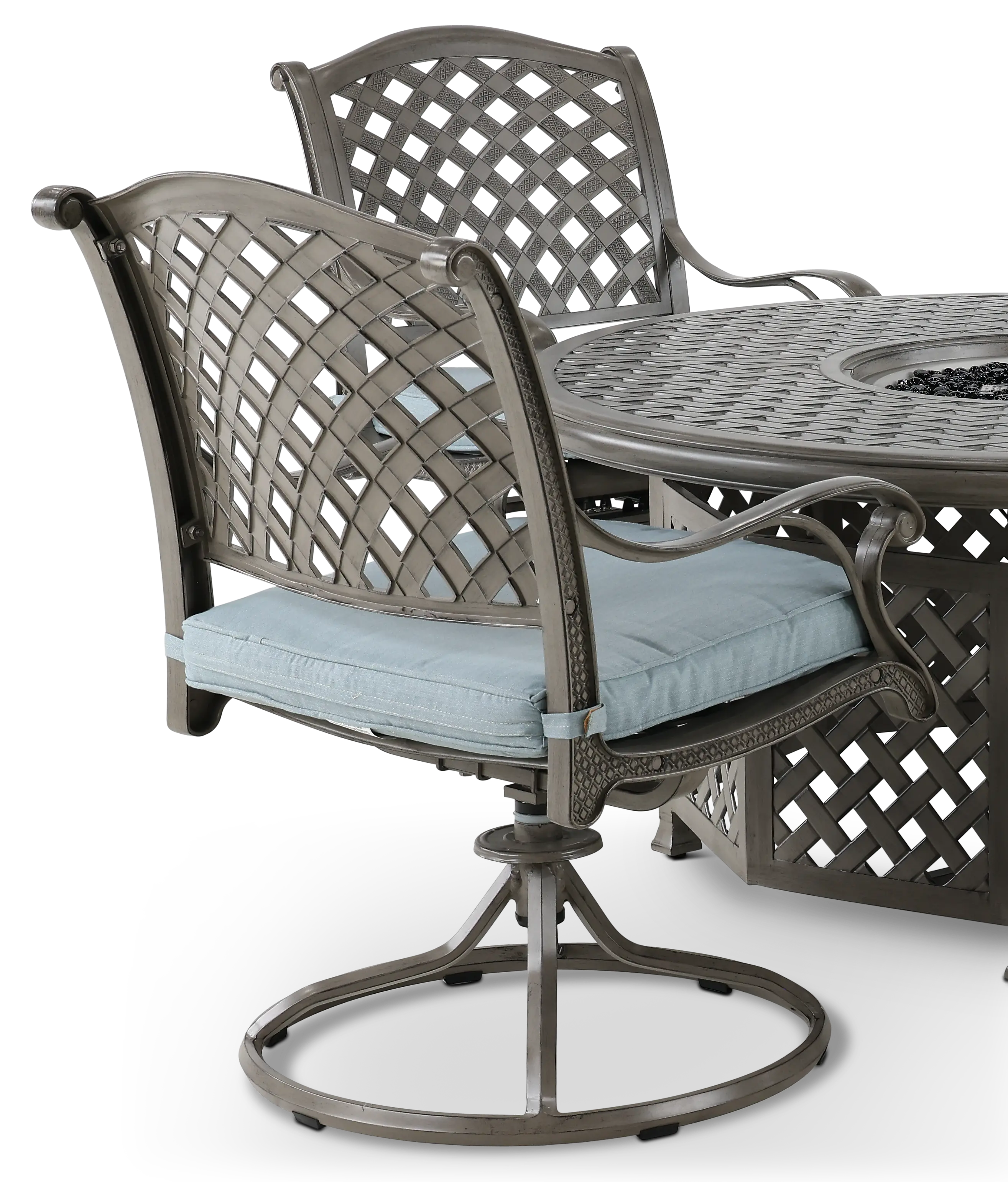 Macan 5 Piece Gray and Blue Swivel Chair and Fire Pit Patio Set-7