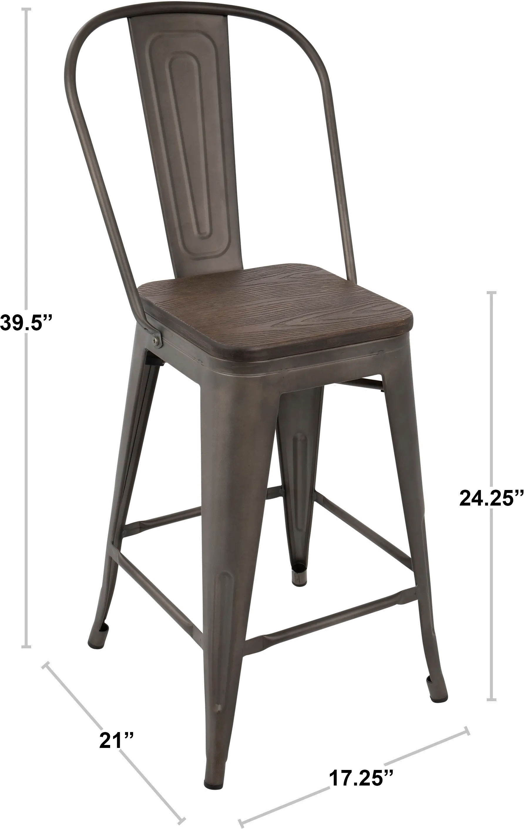 CS-ORHB AN+E2 Oregon Metal and Espresso Counter Height Stool, Set of 2-4