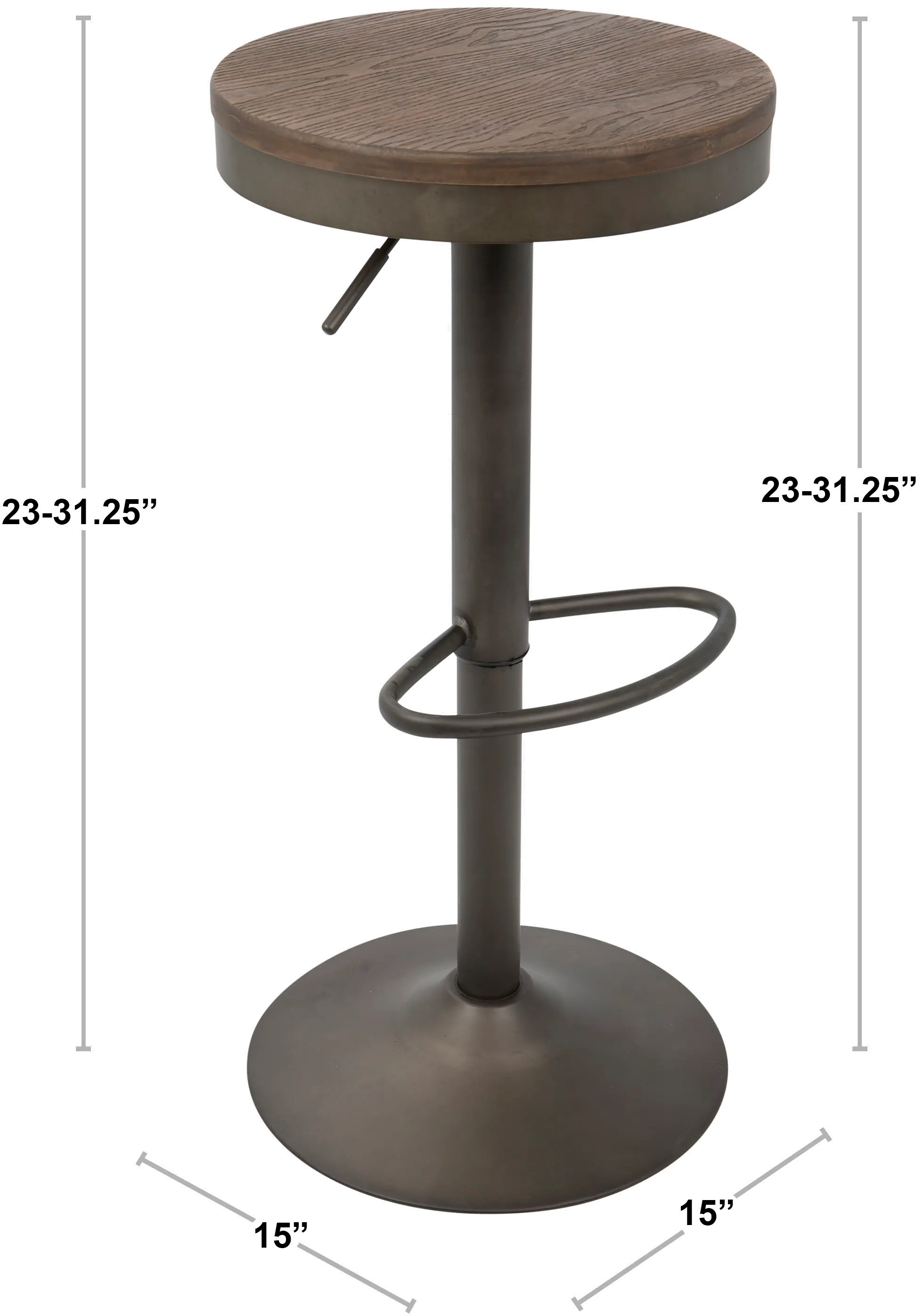 BS-TW-DAK BK2 Dakota Black Adjustable Bar Stool, Set of 2-4