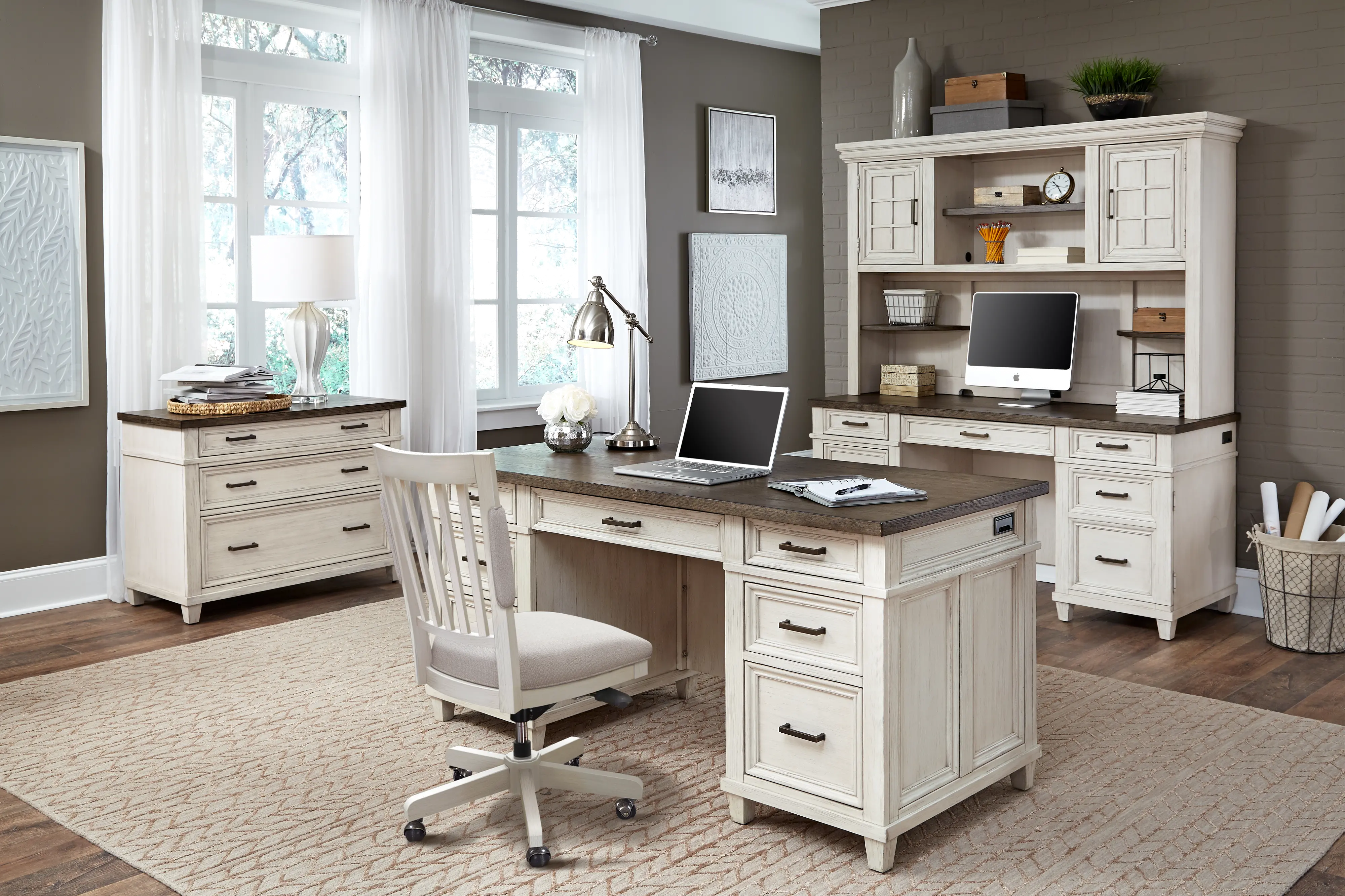 Caraway Antique White Executive Desk-9