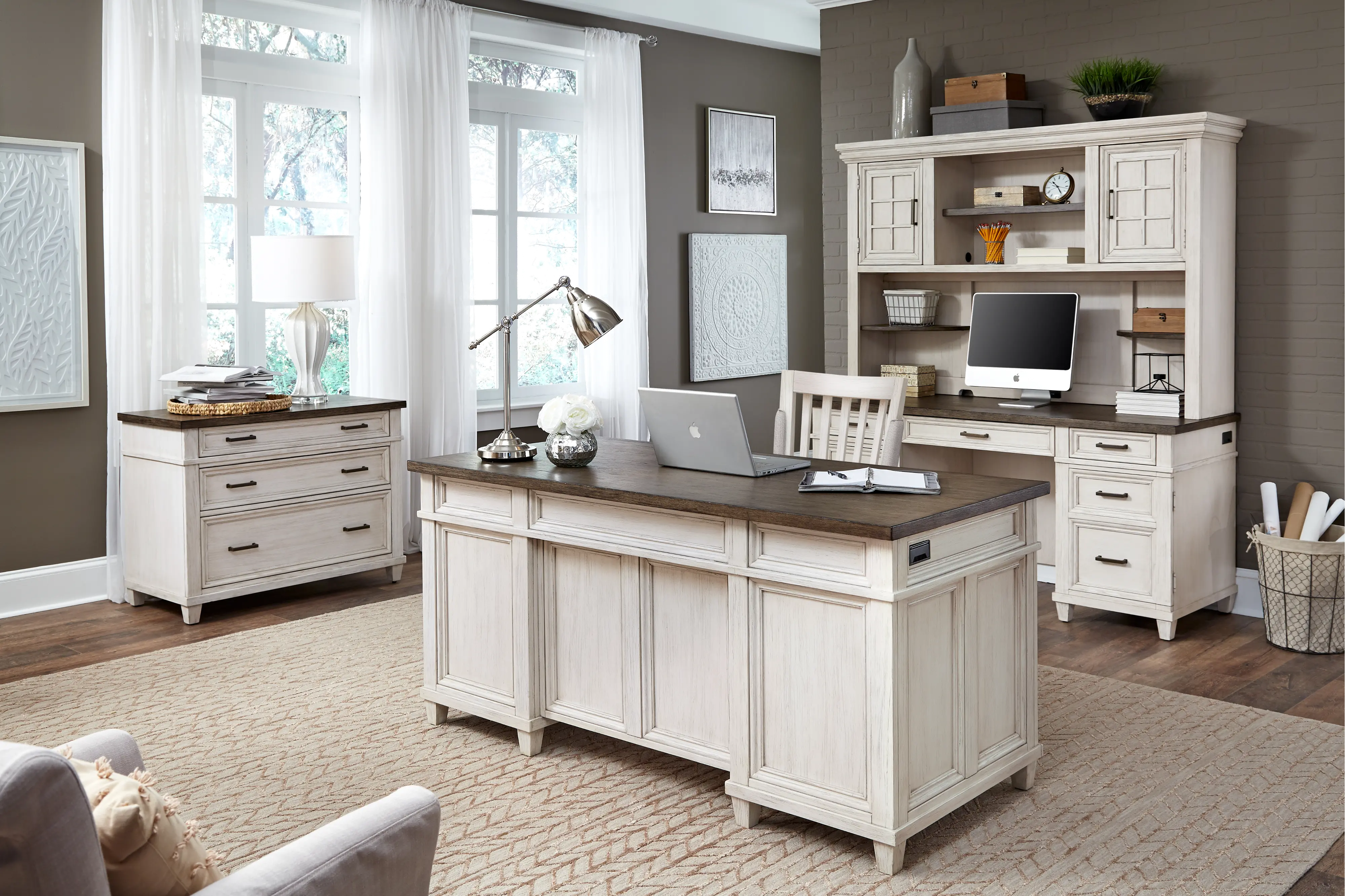 Caraway Antique White Executive Desk-10