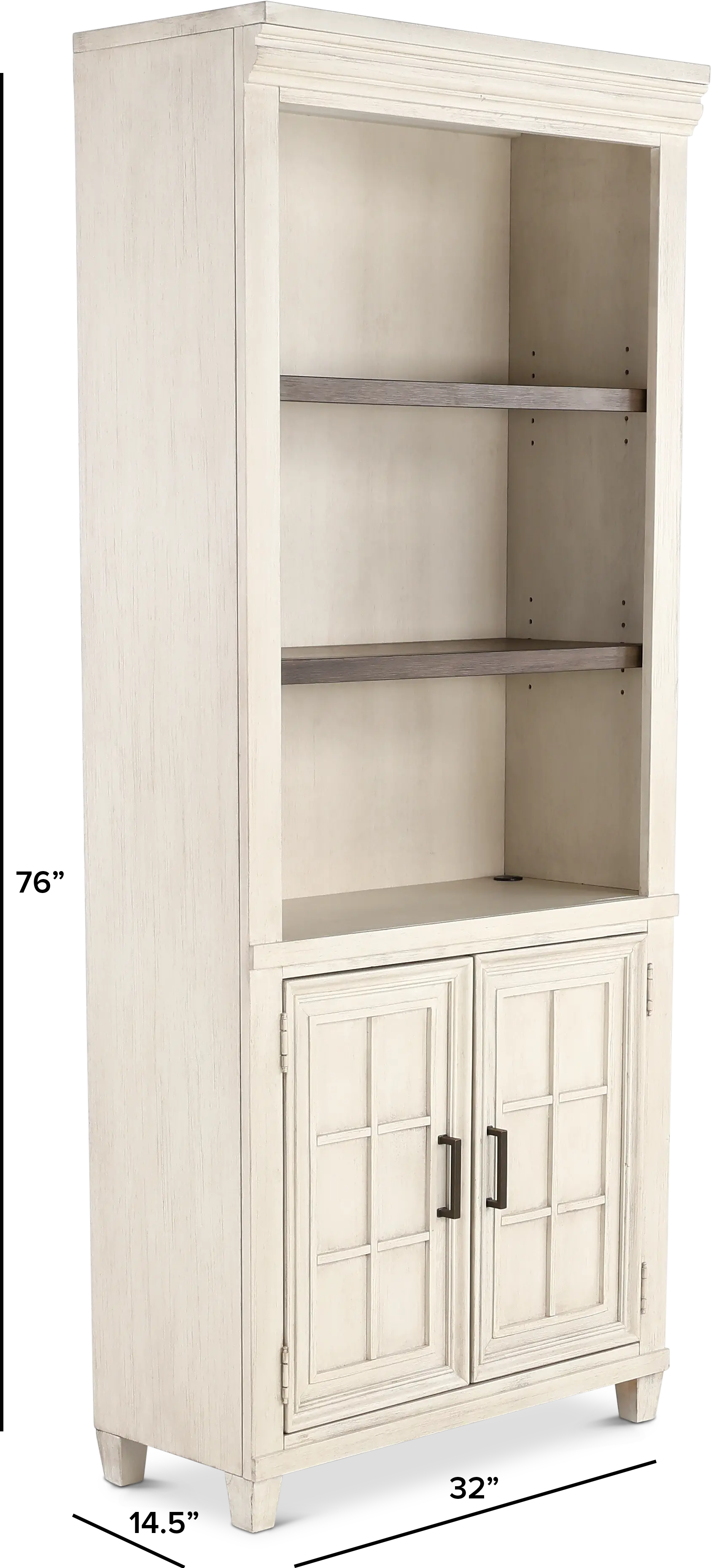 Caraway Antique White Bookcase with Doors-2